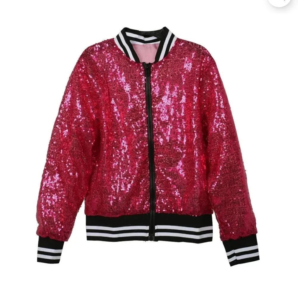 Nwt Kids Girĺs Pink Sparkly Sequin Jacket, Size 4/6